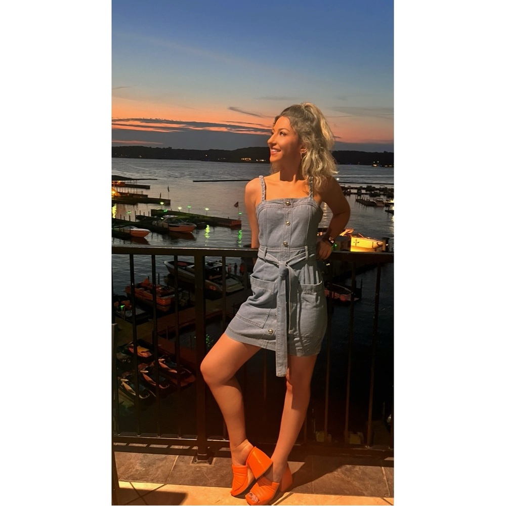 STORIA Back At It Belted Denim Mini Dress